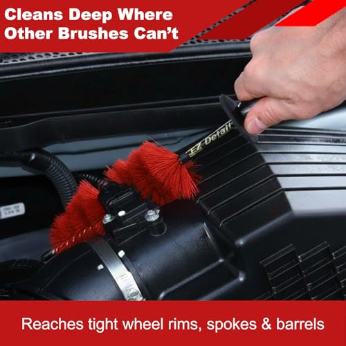 EZ Detail Brush Little - Red - Wheel Rim Cleaner for Cars, Bike, Trucks, Motorcycle, and Other Vehicles. Non-Scratch Auto Detailing Tool, Easily reaches Nook and Crannies - color: Red