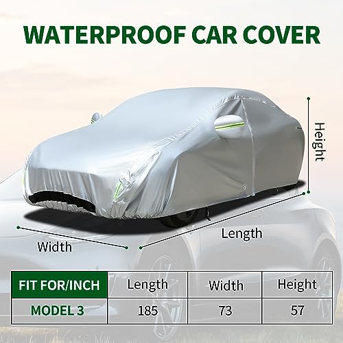TECOOM Car Cover Fit for Tesla Model 3 - Waterproof All Weather, 2017-2023 Model 3 Cover with Fleece Lining, Ventilated Mesh, Charge Port Opening, Zipper Door, Trunk Opening - size: Tesla: Model 3