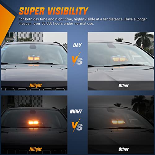 Nilight Emergency Strobe Lights Windshield Hazard Warning Safety Flash Light with Suction Cups Super Bright LED for Police Enforcement Firefighters Vehicle Truck - color: Amber