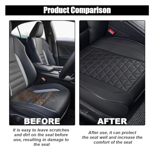 GLSOWEE Leather Car Seat Cover, Auto Front Bottom Seat Cover Luxury Car Seat Protector Anti-Slip Waterproof Cushion Cover with Storage Pocket, for Most Cars, Trucks, SUVs (Black) - color: Black