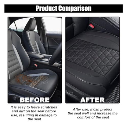 GLSOWEE Leather Car Seat Cover, Auto Front Bottom Seat Cover Luxury Car Seat Protector Anti-Slip Waterproof Cushion Cover with Storage Pocket, for Most Cars, Trucks, SUVs (Black) - color: Black