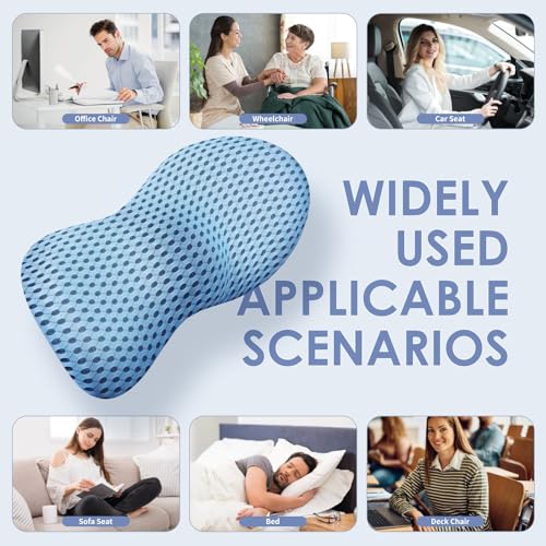 kasney Lumbar Support Pillow, Back Pillow for Low Back Pain Relief, Ergonomic Streamline Car Seat, Office Chair, Recliner and Bed (Blue) - color: Blue