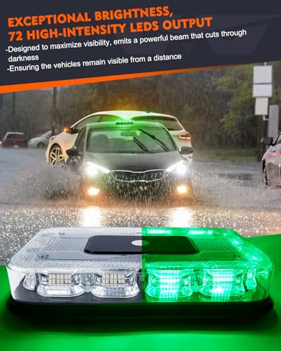 LUMENIX LED Roof Top Strobe Beacon Light Bar Rooftop Security Warning Emergency Flashing Plow Lights for Construction Vehicles Tow Commercial Trucks Postal Cars Snowplow - Green - color: Green