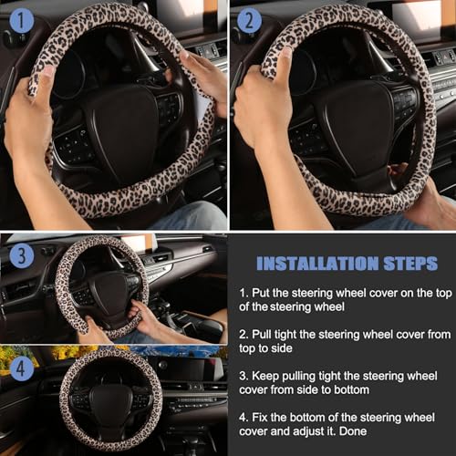 Leopard Print Steering Wheel Cover with Silicone Inner Ring, Non-Toxic, Odorless Silicone Leather with Non-Fading Cheetah Pattern for Men Women, Universal 14.5 to 15 Inch (Leopard Print) - style: Brown Leopard Print