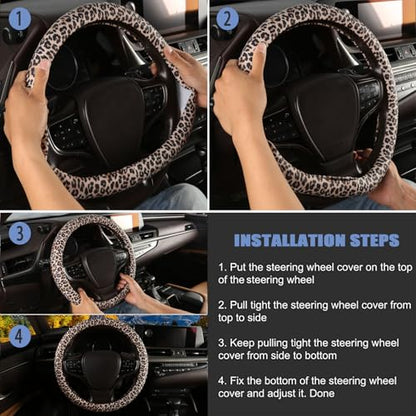 Leopard Print Steering Wheel Cover with Silicone Inner Ring, Non-Toxic, Odorless Silicone Leather with Non-Fading Cheetah Pattern for Men Women, Universal 14.5 to 15 Inch (Leopard Print) - style: Brown Leopard Print