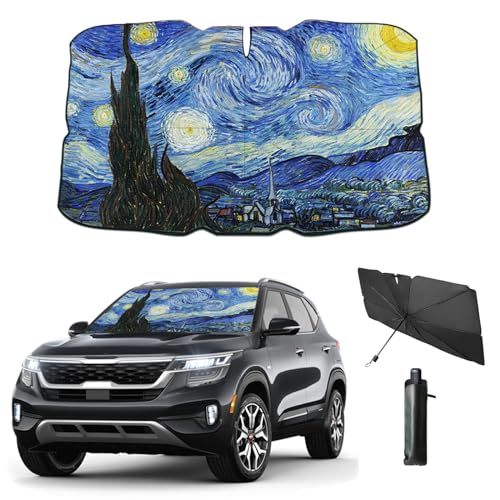 Windshield Sun Shade Umbrella for Car Front Window Sun Visor for Windshield Car Summer Accessories Protect Interior from UV Rays & Heat for Sedan, Compact SUV, Hatchbacks 57"*31" - color: Starry Sky