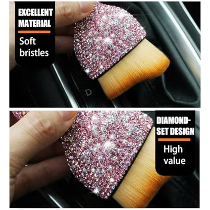 zipelo Auto Interior Dust Brush, Car Detailing Cleaning Brush with Diamond, Bling Handle Soft Bristles Dusting Tool, Scratch Free Dirt Clean Brushes for Vehicle Dashboard, Air Conditioner Vent (Pink) - color: Pink
