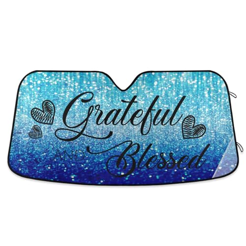 Dussdil Grateful and Blessed Blue Lights Sparkling Car Windshield Sunshades Sun Shade Reflective Protector Visor Cover Shades for Truck SUV Front Window 53x24 in - color: Multi 06, size: 53 inch * 23.5 inch