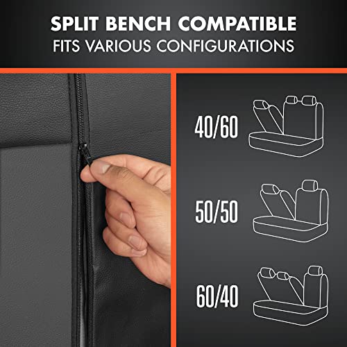 BDk Faux Leather Car Seat Cover Full Set - Front & Rear Split Bench Charcoal Seat Covers For SUV & Truck Seat Covers, Airbag Compatible - Protective Seat Covers for Car Seats & Car Accessories - color: Charcoal