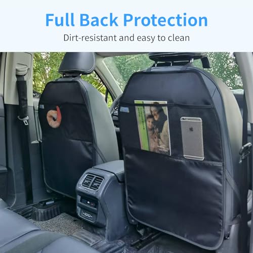 Viaviat Car Seat Protector Large Kick Mat 2 Pack Durable Water Resistant Auto Seat Back Covers with 2 Mesh Pockets Protection Against Dust Mud Scratches (Black, 2-Pack) - color: black, size: 2-Pack