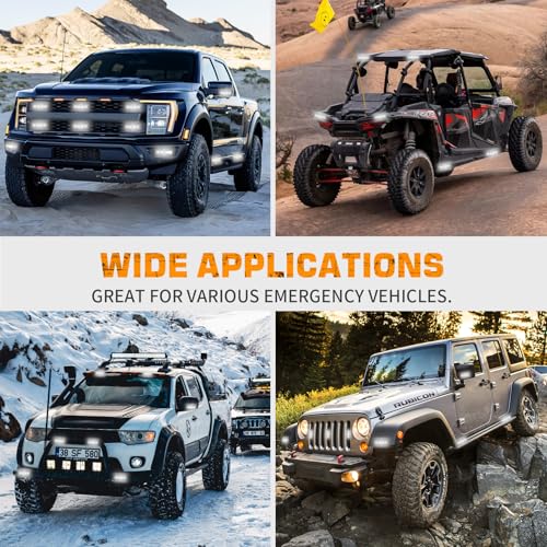 XRIDONSEN 8PCS Sync Grill Strobe Lights 32 LED White Strobe Lights Grille Surface Mount Emergency Flashing Warning Hazard Caution Safety Light for Tow Plow Trucks Construction Vehicles Car Wreckers - color: White
