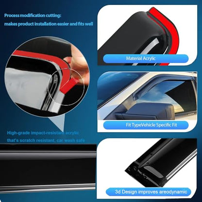 in-Channel Window Visors Rain Deflectors for 2005-2015 Toyota Tacoma Double Cab,4-Piece Smoke Tinted Rain Guards,UV-Resistant ABS,No Drill Installation,Reduced Wind Noise & Rain Protection - size: 2005-2015 Toyota Tacoma Double/Crew Cab