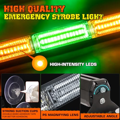 2 in 1 Traffic Advisor Light Bar w/Controller LED Emergency Strobe Visor Safety Warning Hazard Flashing Lights for Firefighter Police Trucks Vehicles (17.7", Amber Green) - color: #07 Amber/ Green