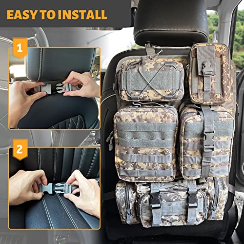 MAIKER Tactical Car Seat Back Organizer, Upgrade Tactical Vehicle Panel Organizer with 5 Detachable Molle Pouch, Universal fits for Most of Vehicle - color: Acu