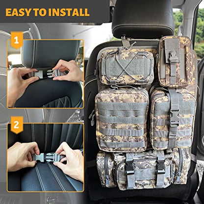 MAIKER Tactical Car Seat Back Organizer, Upgrade Tactical Vehicle Panel Organizer with 5 Detachable Molle Pouch, Universal fits for Most of Vehicle - color: Acu
