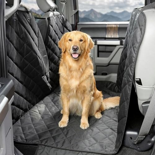 4Knines Dog Floor Hammock Cover for Crew Cab Trucks with Fold Up Seats – Waterproof Non-Slip Truck Seat Cover for Dogs, Protects Floor & Seat Backs (Passenger Side Split, Black) - color: Black, size: Passenger Side Split