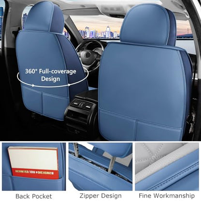otoez Car Seat Covers Full Set, 5 Pcs Nappa Leather Seat Covers for Cars, Breatheable Automotive Seat Protector Full Coverage Universal Fit for Most Car Sedan SUV Truck Pick-up (Blue & Gray) - color: Blue & Gray