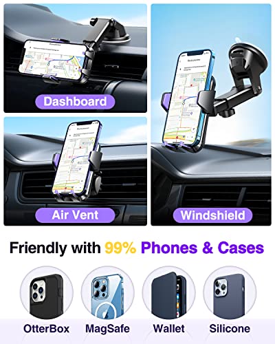 VANMASS【85+LBS Strongest Suction & Military-Grade Ultimate Car Phone Mount【Patent & Safety Certs】 Cell Holder Truck for Dash Windshield Vent for iPhone 17 Pro Max Automobile Accessory Kits,Purple - color: Purple