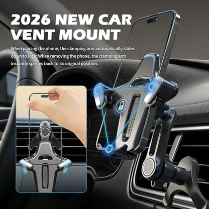 2026 Upgraded Car Vent Phone Mount,360° Rotatable & Retractable Air Vent Phone Holder for Car Fit 4.7-7.2" Phones,Universal Cars Phones Holder Vents for Horizontal/Vertical Vents