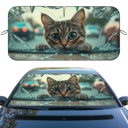 Cute Cats Car Windshield Sun Shade - Funny Animals Cats Heatshield Blocks UV Rays Sun Visor Protector for Sedan Truck SUV - 59" L x 31.5" W - color: Cute Cats, size: 59"L x 31.5"W