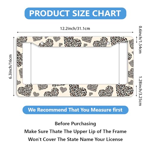 Leopard Print License Plate Frame Boho Cheetah Animal Heart Love Personalise Stainless Steel Funny Design Compatible with Standard License Plate Holder for USA and Canada 6.3 x 12.2 in - color: Leopard Print, size: 6.3 X 12.2 In-1PC