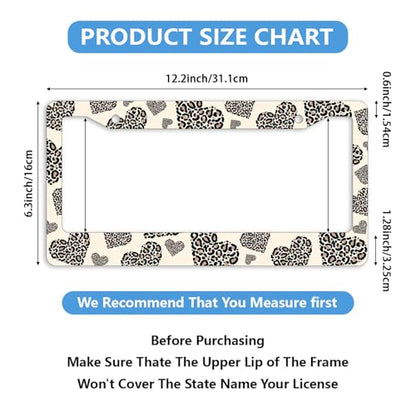 Leopard Print License Plate Frame Boho Cheetah Animal Heart Love Personalise Stainless Steel Funny Design Compatible with Standard License Plate Holder for USA and Canada 6.3 x 12.2 in - color: Leopard Print, size: 6.3 X 12.2 In-1PC
