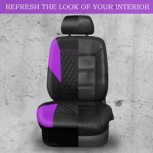CAR PASS Purple Leather Seat Covers, Quilting Pretty Car Seat Cover with 5mm Composite Sponge Inside,Airbag Compatible,Universal Fit for Most Sedan SUV Van Truck (Full Set,Purple) - color: Black and Purple, size: Full Set (Front and Rear)