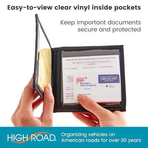 High Road Car Registration and Insurance Card Holder for Sun Visor, Glove Box or Console with 2 Clear Hidden Car Document Pockets and Front Mesh Card Pocket - color: Gray