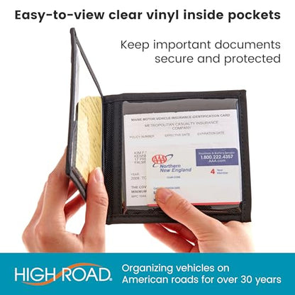 High Road Car Registration and Insurance Card Holder for Sun Visor, Glove Box or Console with 2 Clear Hidden Car Document Pockets and Front Mesh Card Pocket - color: Gray