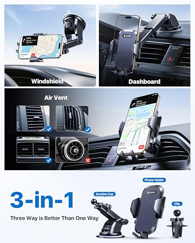 andobil Car Phone Holder Mount (Strong Suction&Bumpy Road Stable) Phone Holders for Your Car, Cell Phone Car Mount for Windshield Dash Vent Truck Cradle Stand for iPhone 17 16 15 14 Pro Max, Blue - color: Blue