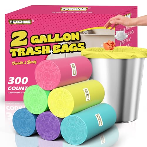 300 Count 2 Gallon Trash Bags - 7.5 Liter Colored Small Garbage Bags Unscented Wastebasket Liners Heavy Duty & Leakproof Mini Can Liners for Bathroom Office Home Car - color: 2gal-300