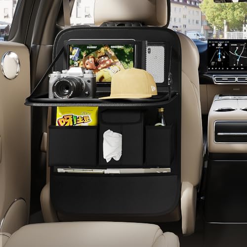 GMQ Back Seat Car Organizer 1 Pack,Backseat Organizer with Tray,Multifunctional Car Seat Back Storage Box with Foldable Tablet Holder (Black, Plain weave) - color: Black, size: Plain Weave