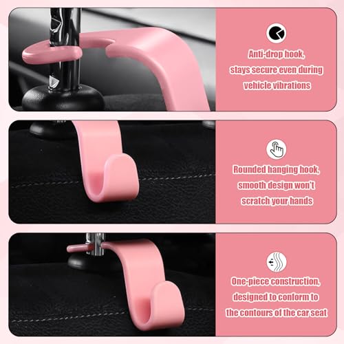 4 PCS Car Seat Hooks Set,Universal Car Headrest Hooks for Bags Purses Groceries, Back Seat Organizer Hanger,Pink - color: Pink