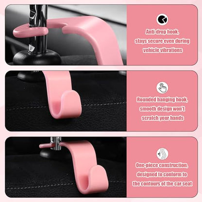 4 PCS Car Seat Hooks Set,Universal Car Headrest Hooks for Bags Purses Groceries, Back Seat Organizer Hanger,Pink - color: Pink