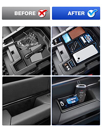 Karltys Center Console Organizer Tray Door Side Handle Storage Box for 2019-2025 2026 Dodge Ram 1500, Armrest Console Organizer and Front Rear Door Side Insert Storage Pocket Box Set of 5 (Blue)