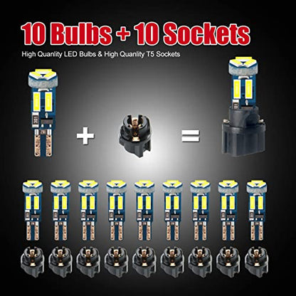 High Bright White T5 37 74 PC74 PC37 LED Bulb with Twist Lock Socket for Dashboard Instrument Panel Gauge Cluster Light and Map Vanity Mirror Glove Box Indicator Light - color: White