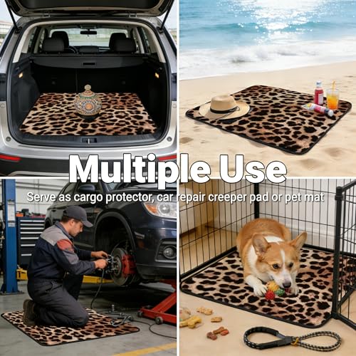 Universal Car Trunk Mat 29" x 39", Brown Leopard Print All Weather Durable Cargo Mat Protector for SUV, Truck, Van | Stylish Cargo Liner Cover Leopard Print Car Accessories - color: Brown Leopard Print