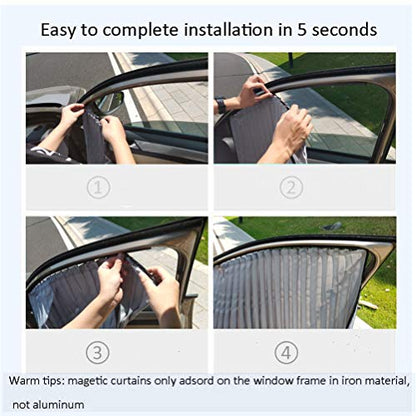 ZATOOTO Car Side Window Sun Shade - 2 Pcs Grey Magnetic Privacy Sunshades - Curtain Keeps Cooler Screen for Baby Sleeping - color: Silver Faux Silk Louvered–Rear 2PCS