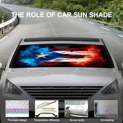 Puerto Rico Flag Windshield Sun Shade Foldable Reflective Sun Shade Blocks UV Rays,Car Interior Accessories