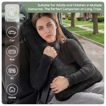 HIGOGOGO Washable Travel Pillow, Car Pillow for Kids & Adults, Travel Pillows with Removable Soft Cover and High-Support Foam, Fix Neck and Body Sitting/Sleeping on The Trip, Black - color: U-black