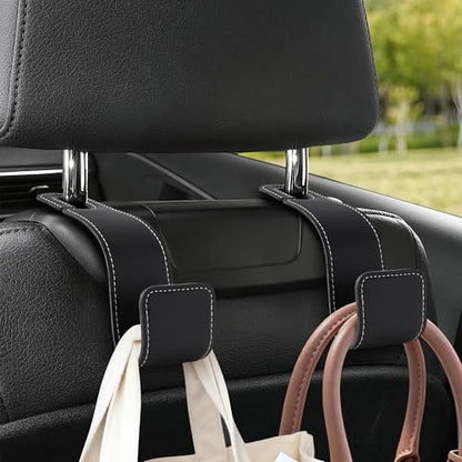 Leather Car Purse Hooks with Larger Strap Holder Purse Hook Purse Holder for car car seat Back Hooks Automotive seat Back Organizer headrest Hooks for Bags and Purse (Black, 2pcs) - color: Black
