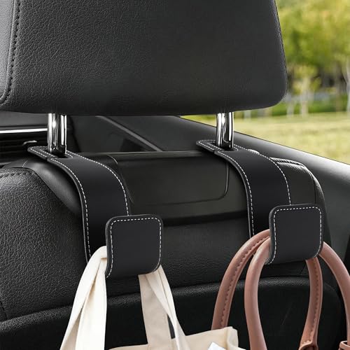 Leather Car Purse Hooks with Larger Strap Holder Purse Hook Purse Holder for car car seat Back Hooks Automotive seat Back Organizer headrest Hooks for Bags and Purse (Black, 2pcs) - color: Black