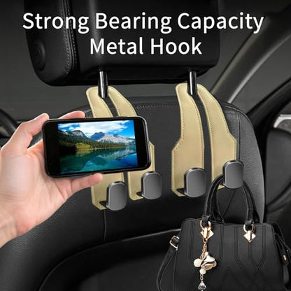 Car Seat Headrest Hooks for Purses and Bags, 2 Pack Bag Purse Holder for Car with Double Metal Hooks, Car Purse Hanger, Headrest Back Seat Handbags Hook Cute Hanging Accessories, Beige - color: Beige 2pcs