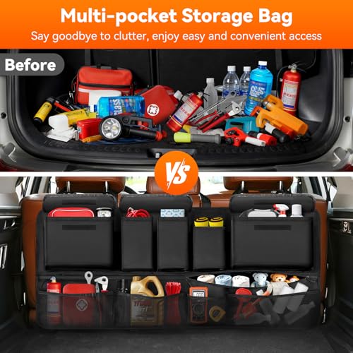 Trunk Organizer for SUV, 35.5" x 18.2" Large Capacity Car Organizers and Storage, Backseat Hanging Storage Bag with 10 Pockets, Adjustable & Waterproof Car Interior Accessories for SUV Truck MPV - style: L