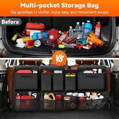 Trunk Organizer for SUV, 35.5" x 18.2" Large Capacity Car Organizers and Storage, Backseat Hanging Storage Bag with 10 Pockets, Adjustable & Waterproof Car Interior Accessories for SUV Truck MPV - style: L