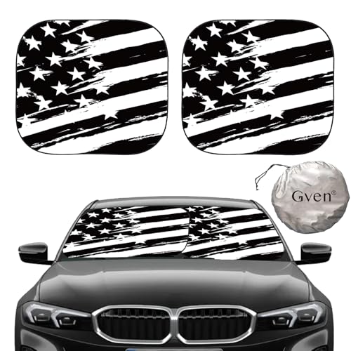 Gven Windshield Sun Shade for Car 2-Piece Foldable Sunshade for Front Windows, Blocks UV Rays, Automotive Interior Sun Protection Car Summer Accessories（US Flag,M） - color: US Flag, size: Medium