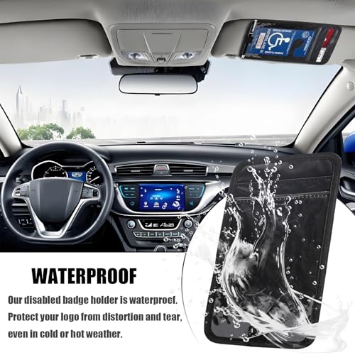 Car Visor Handicap Placard Holder, Disabled Parking Permit Sign Protector for Auto Sun Visor, Disability Parking Placard Holder with Pen Holder, Note Paper Card Slot, Elastic Strap
