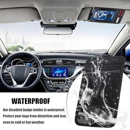 Car Visor Handicap Placard Holder, Disabled Parking Permit Sign Protector for Auto Sun Visor, Disability Parking Placard Holder with Pen Holder, Note Paper Card Slot, Elastic Strap