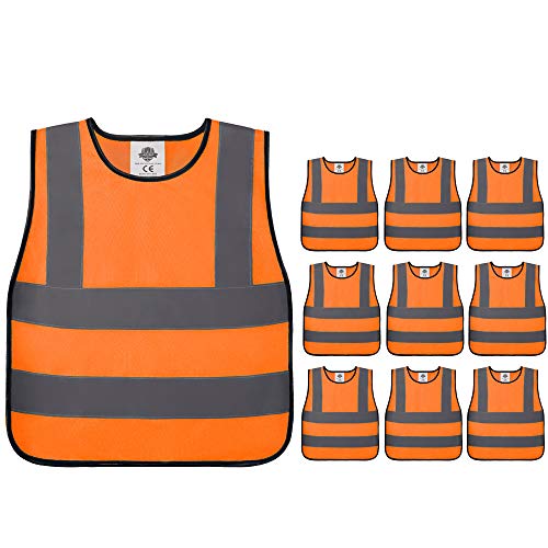 Dazonity kid's High Visibility Safety Vest, Reflective Strips, Fit for Boys & Girls, Walking or Back to School, (Orange-S-10pcs, 3-6 Years) - color: Orange-s-10pcs, size: 3-6 Years