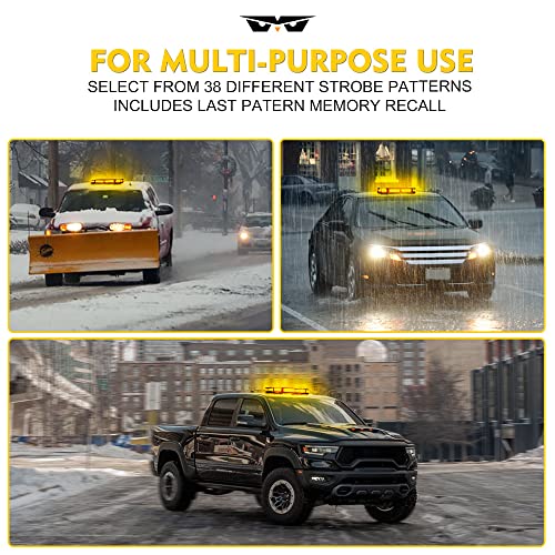 LUMENIX 42 LED Roof Top Strobe Beacon Light Bar Hazard Warning Emergency Flashing Plow Lights with Controller for Construction Vehicles Tow Trucks Postal Mail Cars Snowplow Amber (Patent Design) - color: Amber